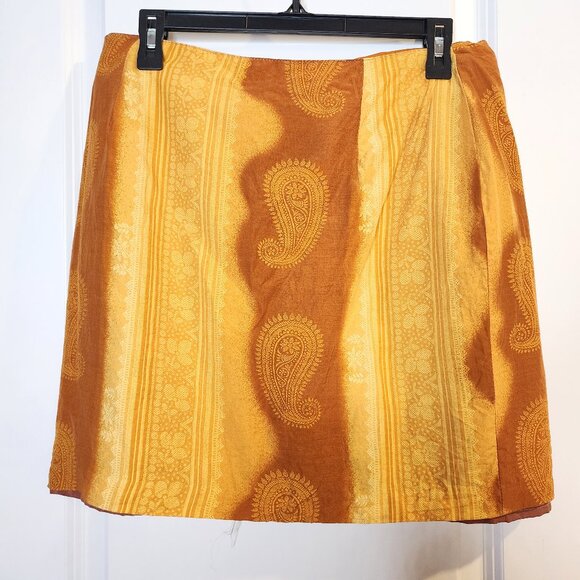 Vintage Abria yellow paisley tribal print boho mini wrap skirt - Picture 2 of 4